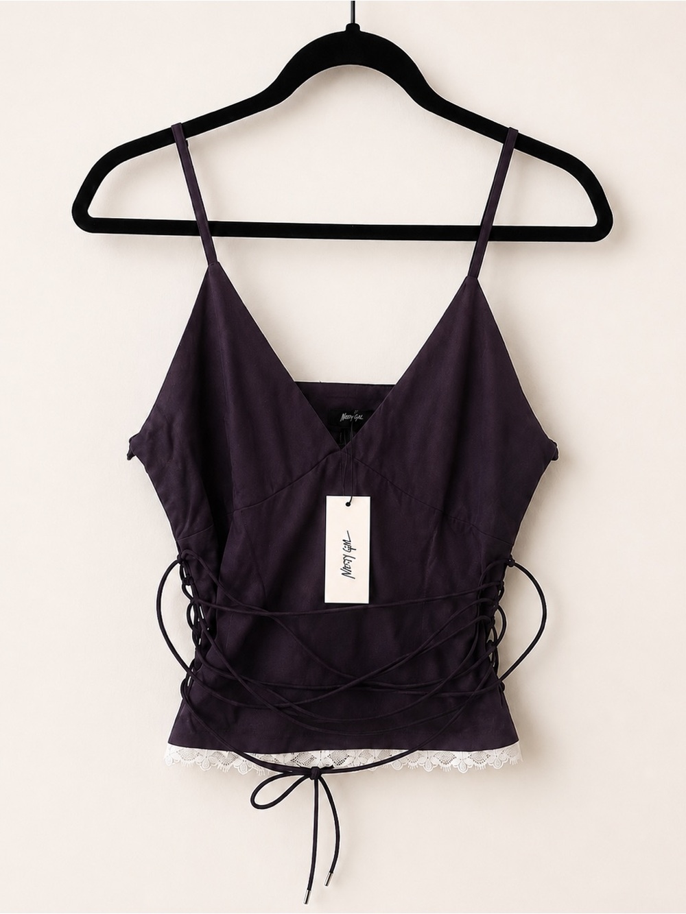 Nasty Gal Navy Lace Trim Corset-Inspired Top — Size 6 NWT